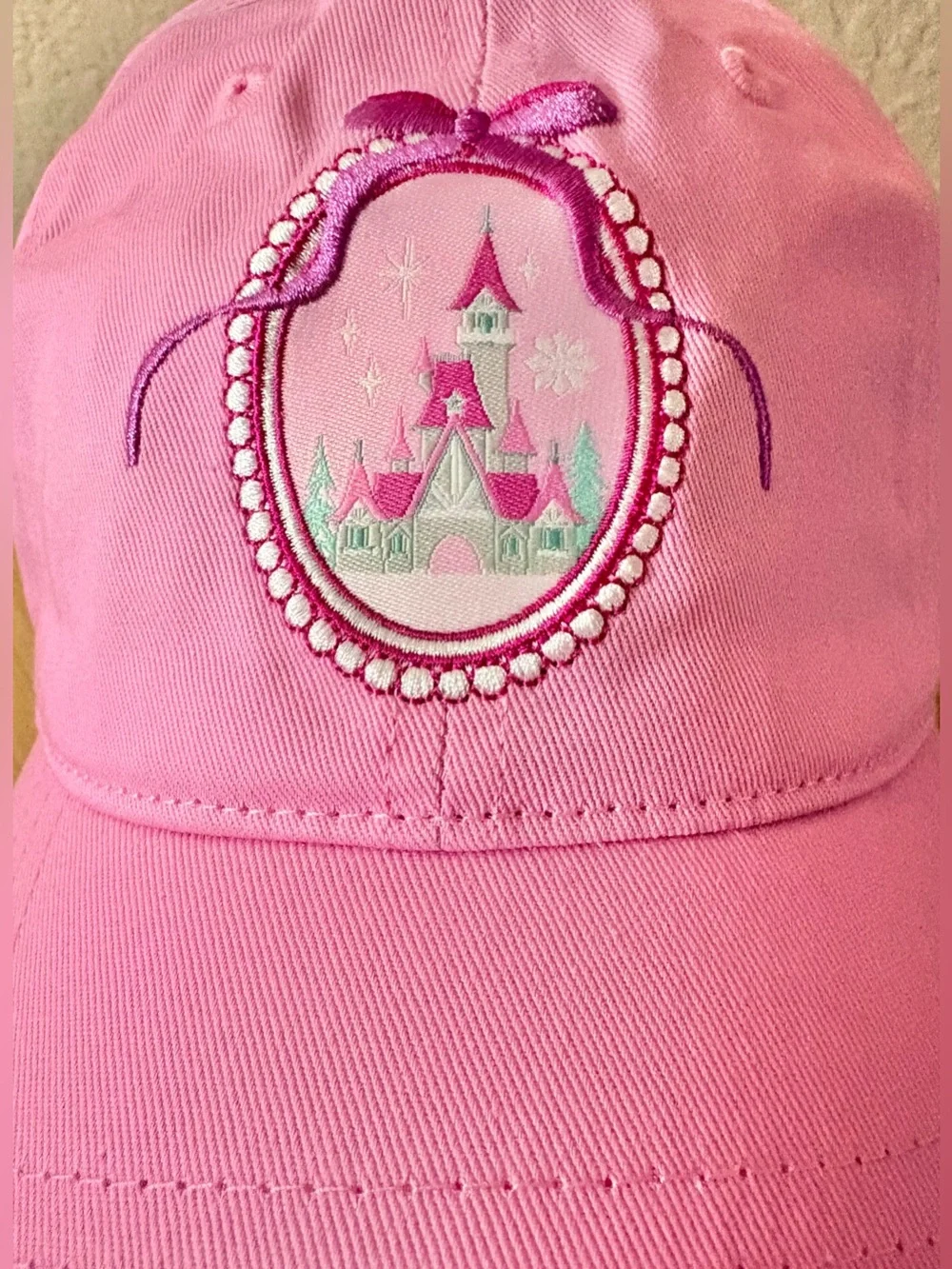2025 Disney Parks Christmas Holiday Castle Ribbon Bow Pink Hat Cap Adjustable